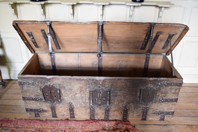 Lot 28 - 16th Century boarded pine and iron-bound chest