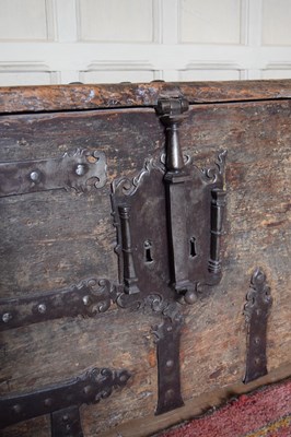 Lot 28 - 16th Century boarded pine and iron-bound chest