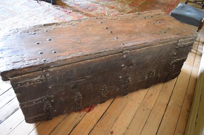 Lot 28 - 16th Century boarded pine and iron-bound chest
