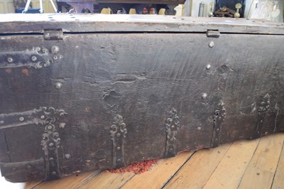Lot 28 - 16th Century boarded pine and iron-bound chest