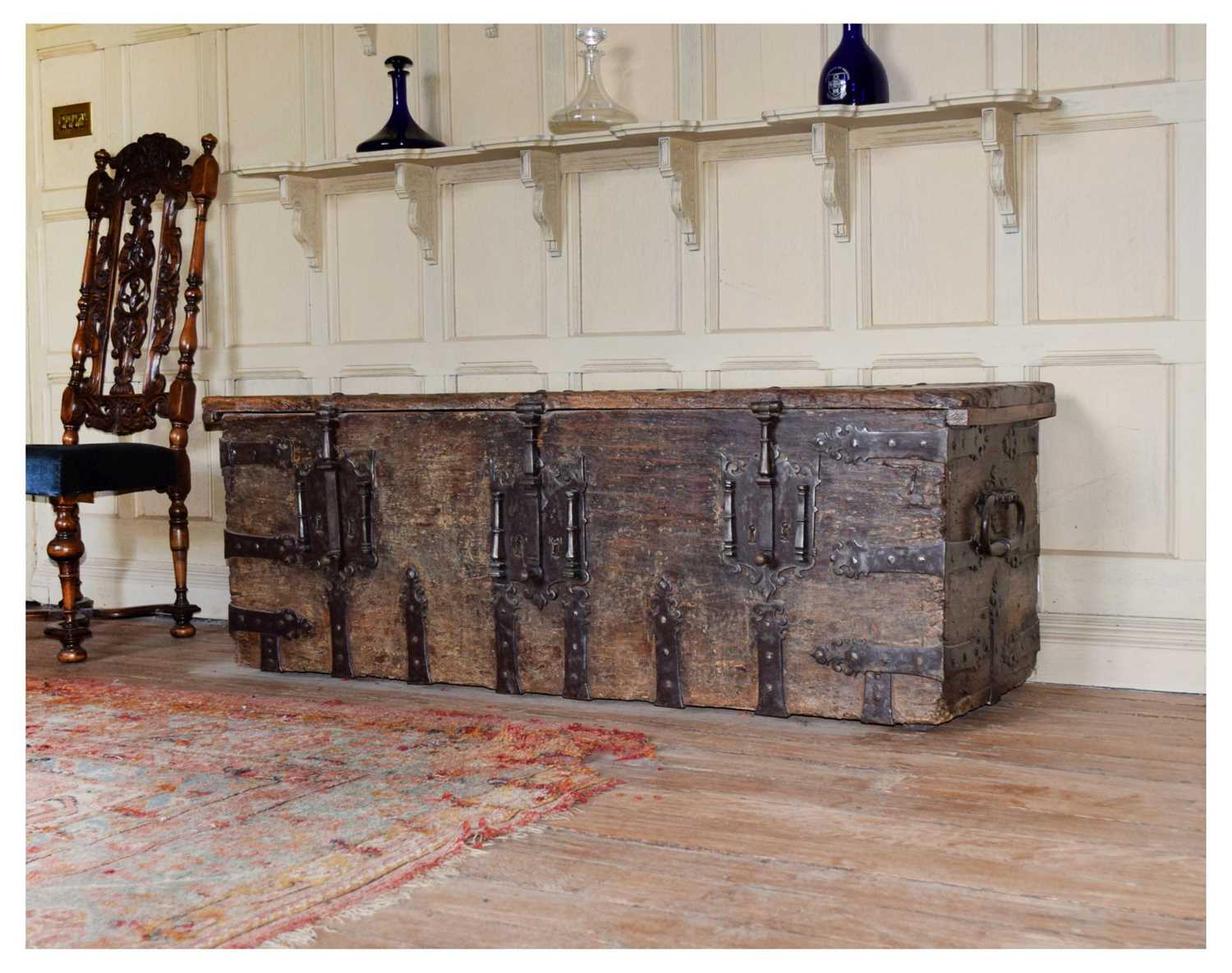 Lot 28 - 16th Century boarded pine and iron-bound chest