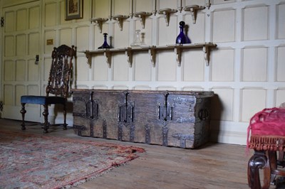 Lot 28 - 16th Century boarded pine and iron-bound chest