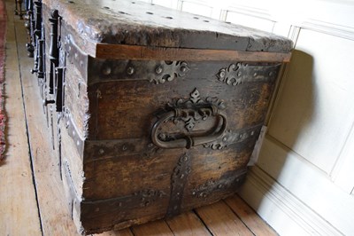Lot 28 - 16th Century boarded pine and iron-bound chest