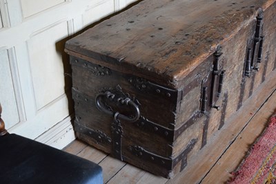 Lot 28 - 16th Century boarded pine and iron-bound chest