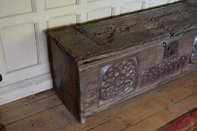Lot 29 - Impressive oak boarded chest, circa 1500