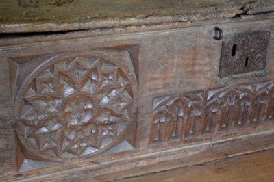 Lot 29 - Impressive oak boarded chest, circa 1500