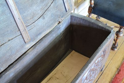 Lot 29 - Impressive oak boarded chest, circa 1500