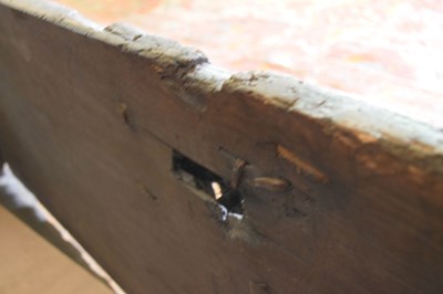 Lot 29 - Impressive oak boarded chest, circa 1500