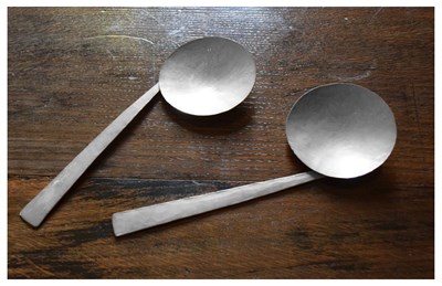 Lot 114 - Pair of Elizabeth II Modernist silver spoons by Philippa Jane Merriman