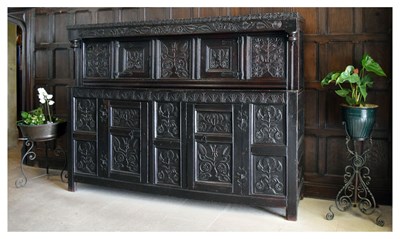 Lot 36 - Large Charles II oak court cupboard