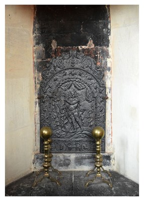 Lot 62 - Pair of brass andirons with ball ornamentation