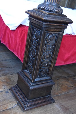 Lot 63 - Impressive carved oak and marquetry-inlaid tester bed