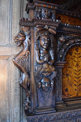 Lot 63 - Impressive carved oak and marquetry-inlaid tester bed