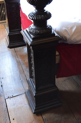 Lot 63 - Impressive carved oak and marquetry-inlaid tester bed