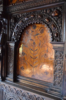 Lot 63 - Impressive carved oak and marquetry-inlaid tester bed