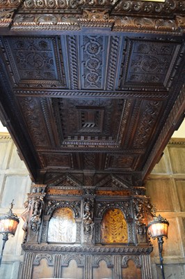 Lot 63 - Impressive carved oak and marquetry-inlaid tester bed