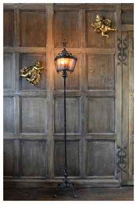 Lot 72 - Pair of wrought iron standard lamps