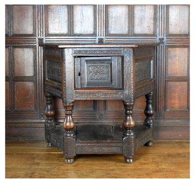 Lot 81 - Charles I and later oak credence-type cupboard