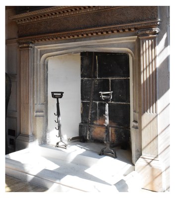 Lot 91 - Pair of iron cresset-top andirons