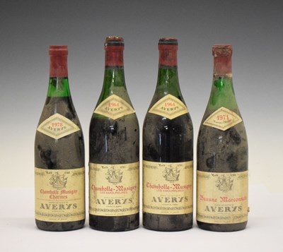 Lot 570 - Avery’s Château Beaune Marconnets, 1971, Avery’s Chambolle-Musigny, Les Amoureuses, 1964, etc