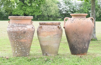 Lot 222 - Three antique-style terracotta 'Pithos' jars
