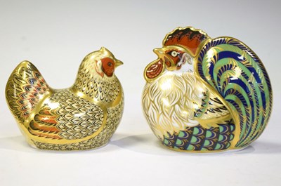 Lot 377 - Royal Crown Derby limited edition Farmyard Cockerel and Farmyard Hen paperweights