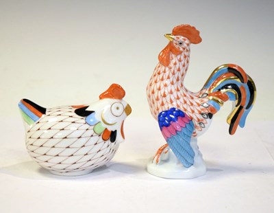 Lot 379 - Herend hand painted figure of a cockerel together with a Hollohaza figure