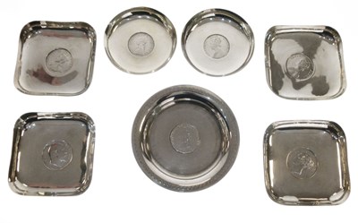 Lot 164 - Group of six Indian white metal one rupee coin dishes