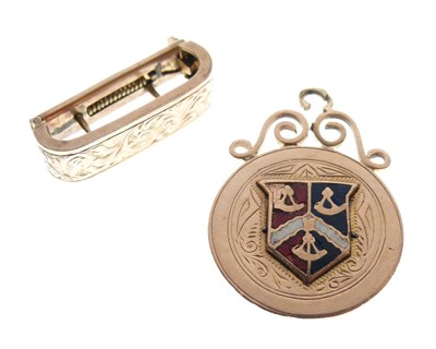 Lot 46 - 9ct gold and enamel fob and a scarf clip