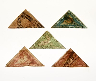 Lot 211 - Five Cape of Good Hope stamps, One Shilling, Four Pence, Six Pence, and two One Pence (5)