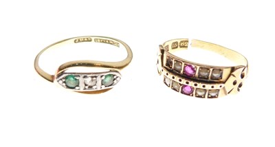 Lot 7 - 15ct gold ring set two rubies and seed pearls