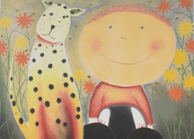 Lot 508 - Mackenzie Thorpe (b. 1956)  - Screenprint - Boy with dog