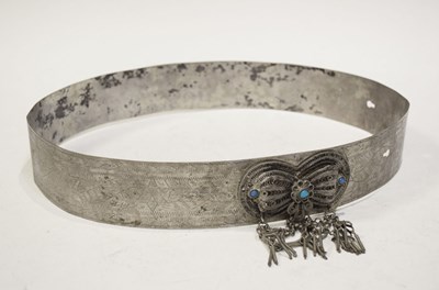 Lot 344 - Middle Eastern white metal, filigree and turquoise belt