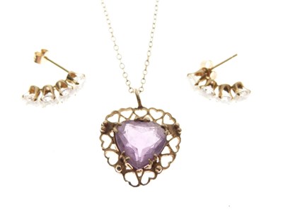 Lot 48 - 9ct gold pendant set heart shape amethyst