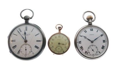 Lot 118 - Two silver pocket watches and Waltham gold-plated fob watch