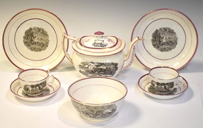 Lot 390 - Puce lustre bat printed tea wares