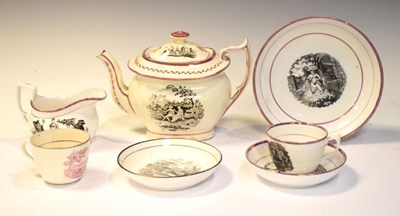Lot 392 - Puce lustre part tea set (matched, figures)
