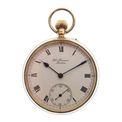 Lot 271 - J.W. Benson 9ct gold open-faced keyless wound pocket watch