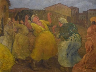 Lot 413 - Continental School - Street scene with peasants
