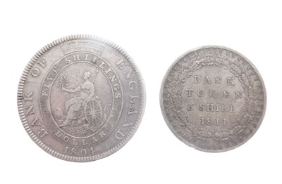 Lot 370 - George III Bank of England Five Shilling Dollar, 1804 and a Three Shilling Bank Token