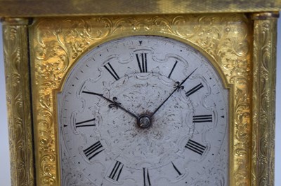 Lot 562 - Unusual mid 19th Century English engraved  gilt brass carriage clock