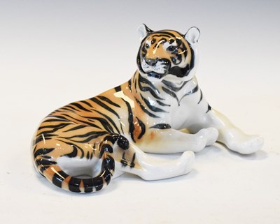 Lot 411 - U.S.S.R porcelain model of a tiger in recumbent pose