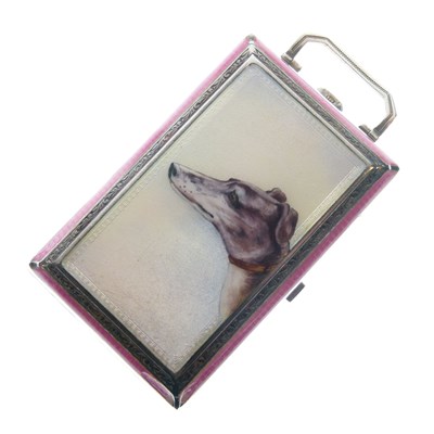 Lot 388 - Continental silver and pink enamel minaudiere