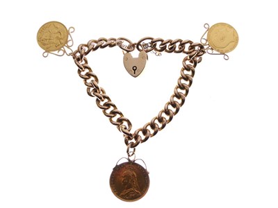 Lot 64 - 9ct gold curb link bracelet with Victorian sovereign