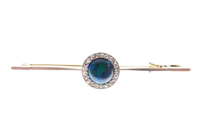 Lot 328 - Black opal and diamond cluster bar brooch