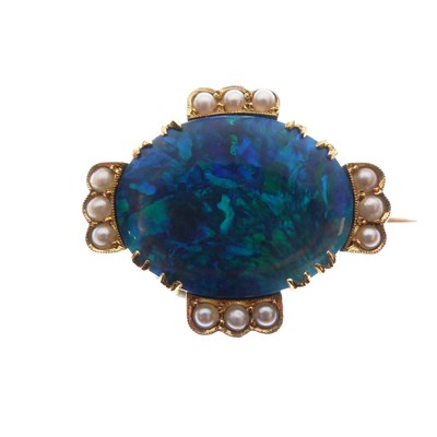Lot 329 - Black opal and seed pearl brooch