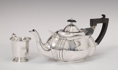Lot 337 - Edwardian silver teapot and George V Christening cup