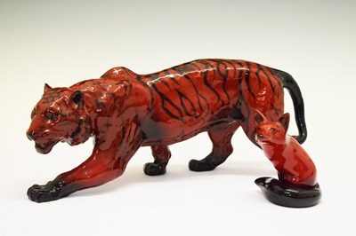 Lot 458 - Royal Doulton flambé tiger and fox (2)