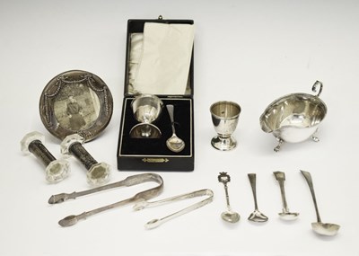 Lot 137 - Sundry silver including boxed christening egg cup and spoon