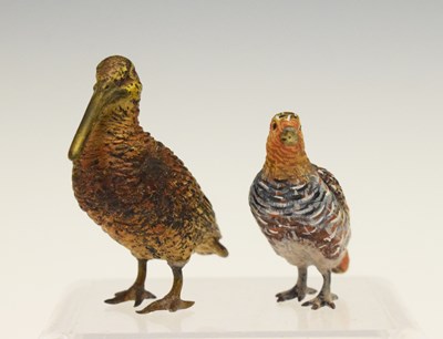 Lot 425 - Two cold painted bronze game birds